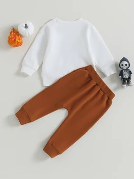 Очаровательный набор костюмов для мальчиков на Хэллоуин с толстовкой и брюками с длинным рукавом и брюками с принтом букв - идеальная осенняя одежда для вашего