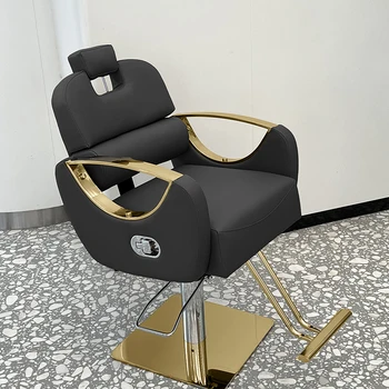 Парикмахерская Вращающееся кресло для салона Кожа Роскошное золото Парикмахерское оборудование Кресло для салона Гидравлическая ножка Мебель Silla De Barbero