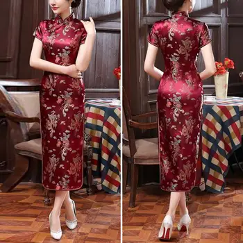 Платье Cheongsam в ретро-стиле с короткими рукавами и принтом Cheongsam Элегантный китайский национальный стиль цветочная вышивка на лето