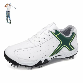 Плюс Размер 45 46 Мужская обувь для гольфа с гвоздем Профессиональные женские кроссовки для гольфа Тренировочные кожаные спортивные туфли Шипы Трава Гольф