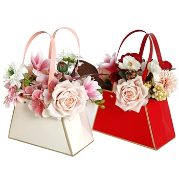 Портативная цветочная коробка Розы Упаковочная коробка Оберточная бумажная сумка Подарочная коробка Цветочный магазин Свадьба День святого Валентина День рождения Подарки
