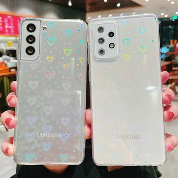 Прозрачный лазерный чехол для телефона с любовью и сердцем для Samsung Galaxy A32 5G A52 A72 A51 S21 S20 Ultra S20FE Note 20 Ультра ударопрочный чехол