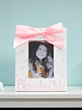 прямоугольник Благослови этого ребенка Белая фоторамка из МДФ 4x6 дюймов с лентой и точками розового, зеленого, синего цветов, подарков для молодых родителей