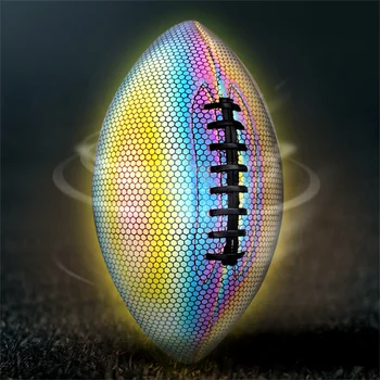 Размер # 9 Красочный люминесцентный регби PU Светоотражающая кожа Американский футбол Стандартный мяч для матча взрослых Тренировочный оливковый мяч