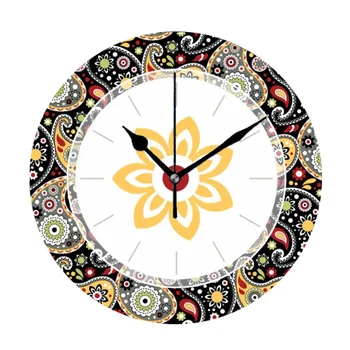 Ретро 1970-х годов Богемный стиль Бандана Пейсли Принт Шаблон Настенные Часы Большие Часы Настенное Искусство Для Гостиной Спальня Домашний Декор Подарок