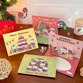 Рождественские подарочные карты Простые творческие мультяшные милые DIY 3D Складные записываемые благословения с конвертом Поздравительные открытки Открытки