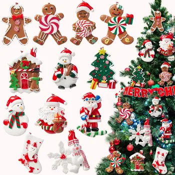Рождественские подвесные подвески Мягкие глиняные имбирные пряники Санта-Клаус Снеговик Рождественское елочное украшение Счастливого Рождества Декор С Новым 2024 годом