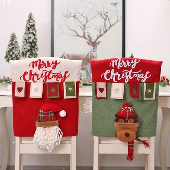 Рождественский декоративный набор стульев ткань 3D Санта-Клаус Снеговик Кукла Стул Задняя крышка Сумка