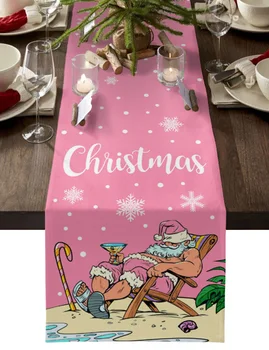 Рождественский пляж Санта-Клаус Розовый домашний декор Настольный бегун Свадебное украшение Скатерть Кухонный стол Салфетки