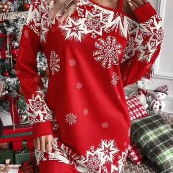 Рождественское платье для женщин Уличный пуловер Принт Диагональное плечо 2023 Повседневные платья с длинным рукавом Осень и зима Новый