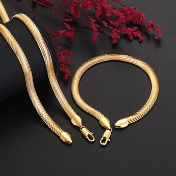 Роскошный дизайнер 925 стерлингового серебра 18-каратное золото 6 мм змеиная кость ожерелья браслеты ювелирные изделия наборы для мужчин и женщин модные подарки