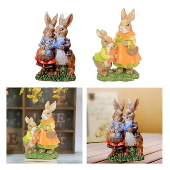 Ручная роспись пасхального кролика, настольная скульптура, фигурка кролика, статуя животных для декора гостиной на столешнице