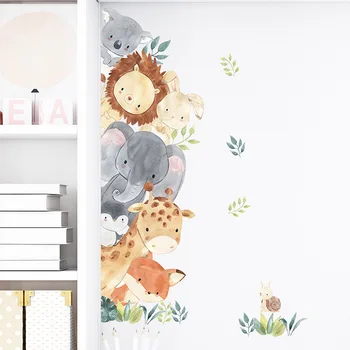 Скандинавские лесные животные Настенные наклейки для детских комнат Девочки Мальчики Детская комната Декор Детская комната Обои Милый жираф Слон Кролик