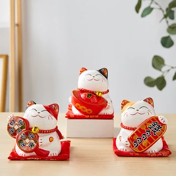 Современная копилка Керамика Maneki Nekos Креативный домашний декор Фарфоровые украшения Бизнес-подарки Удачные ремесла Счастливые кошки Подарки