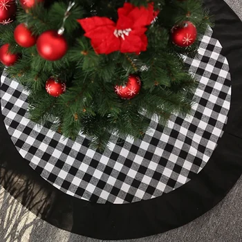  Счастливого Рождества Елка Юбка Орнамент 47 дюймов Белая и Черная Клетчатая Слои Юбка Дерево Для Рождественских Украшений Navidad Новый год 2023