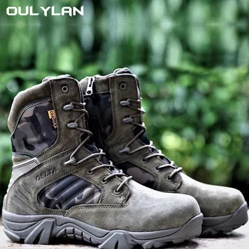 Тактические ботильоны Мужские кожаные камуфляжные пустынные ботинки Армейская боевая тренировочная обувь На открытом воздухе Военные походные ботинки Скалолазание