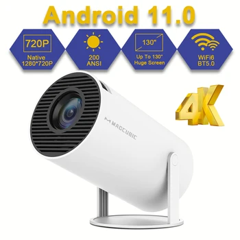 Транспед 4K Wifi6 Проектор Android 11.0 200 ANSI Dual WIFI Allwinner H713 BT5.0 1280 * 720P Домашний кинотеатр Наружный портативный