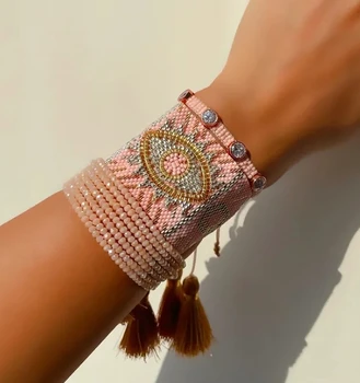 Турецкие браслеты от сглаза Наборы для женщин Pulseras Mujer Moda MIYUKI Ювелирные изделия ручной работы Бусины Шарм Браслеты