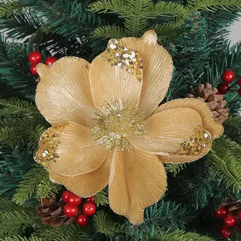 Украшение вечеринки Цветок Искусственный рождественский цветок Сверкающие рождественские цветочные украшения Праздничные украшения для деревьев Гирлянды