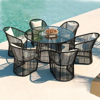 Уличный стол и стул, стул из ротанга во дворе, балконный чайный столик, комбинация из трех частей на открытом воздухе, небольшой стол и стул, набор из трех частей