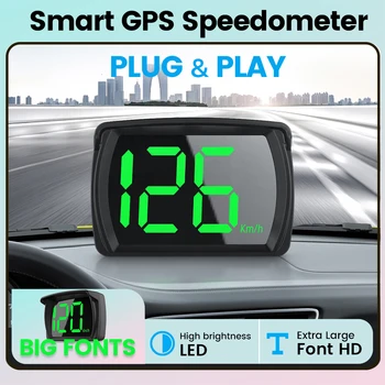 Универсальный автомобильный проекционный дисплей GPS Цифровой спидометр HUD Большой шрифт Измеритель скорости KMH MPH Plug And Play Для автомобиля Грузовик Мотоцикл