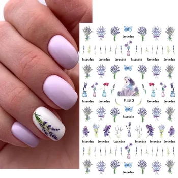  фиолетовый лепесток наклейки для ногтей лавандовые советы по украшению ногтей DIY Back Glue Наклейки для ногтей