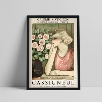 Французский художник Жан-Пьер Кассиньоль Картина, Выставочный плакат Галереи Матиньон, Элегантная женская картина маслом, Декор цветочных листьев