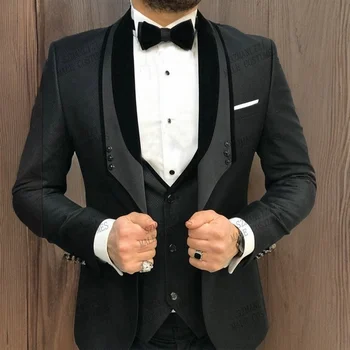 Черный свадебный костюм для мужчин 2023 Slim Fit Комплект из 3 предметов Смокинг Ternos Masculino Luxo Вечернее платье (пиджак + жилет + брюки)