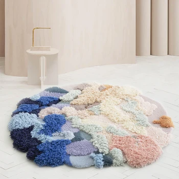Шерстяной ковер ручной работы 3D Moss Современный толстый коврик для гостиной Спальня Нерегулярный круглый дом Индивидуальные ковры