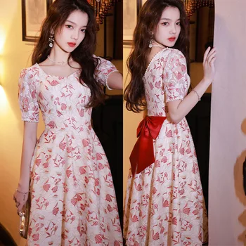 Элегантное вечернее платье для вечерней вечеринки Lady Qipao Cheongsam с квадратным вырезом и бантом Красное кружевное свадебное платье невесты Классическое A-Line Vestidos 3XL