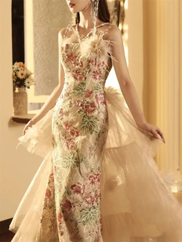 Элегантное вечернее платье феи с пайетками, женское платье с недоуздком, длинная русалка, выпускные платья для вечеринок Vestidos de Fiesta