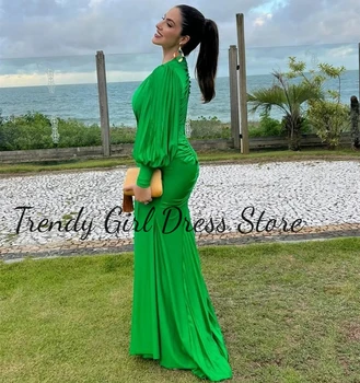 Элегантное зеленое выпускное платье с V-образным вырезом и длинным рукавом Шифон Vestidos De Gala 2023 Vestidos Para Mujer Elegantes Y Bonitos Plus Size made