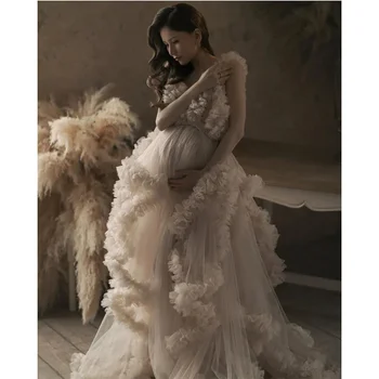 Элегантное платье для беременных Фотосессия Империя Без рукавов Рюши Бэбишауэр Классический V-образный вырез Платья для беременных женщин