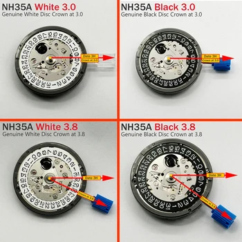 Япония Оригинальный механизм NH35 Заводная головка в положении 3,0/3,8 часа Белый/черный Колесо указателя даты 24 камня Высокая точность Мод Замена механизма NH35A