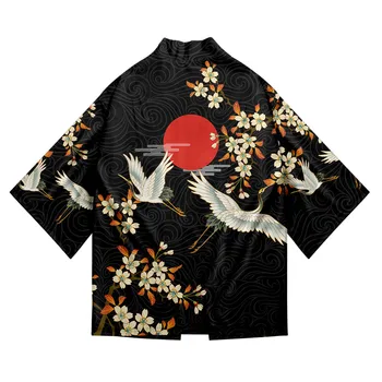 Японское кимоно Традиционная одежда Журавль Карп Аниме Кимоно Классические рубашки Женщины Самурай Хаори Hombre Yukata Мужчина Кардиган Рубашка